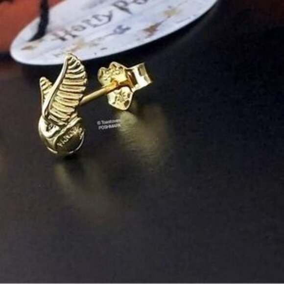 Gold Winged Stud Earrings - Picture 3 of 4